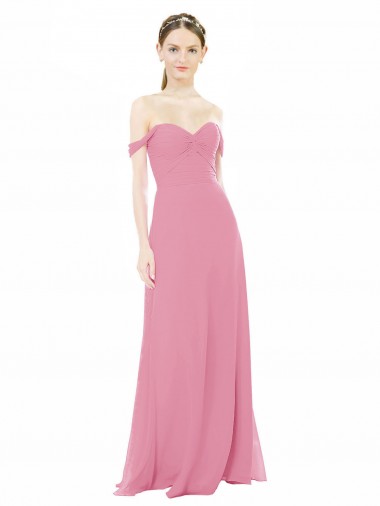 Peau Rose Trapèze Épaule Dénudée Mousseline Longue Robes demoiselle d'honneur Pas Cher