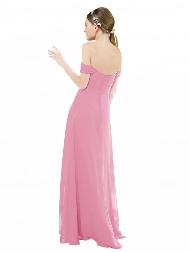 Peau Rose Trapèze Épaule Dénudée Mousseline Longue Robes demoiselle d'honneur