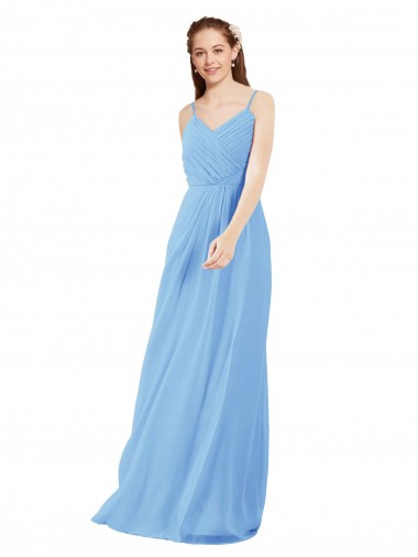 Periwinkle Fourreau Col V Mousseline Longue Robes demoiselle d'honneur Pas Cher