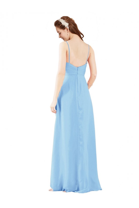 Periwinkle Fourreau Col V Mousseline Longue Robes demoiselle d'honneur Pas Cher
