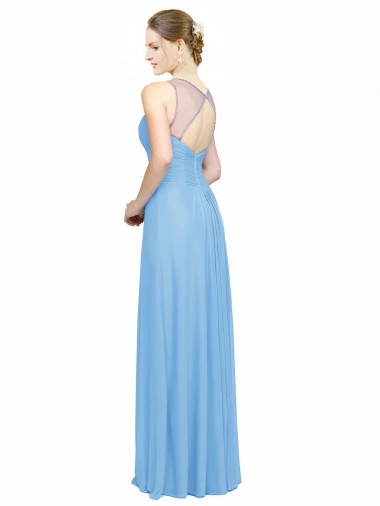 Periwinkle Trapèze Bretelles spaghetti Col V Mousseline Longue Robes demoiselle d'honneur