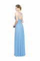 Periwinkle Trapèze Bretelles spaghetti Col V Mousseline Longue Robes demoiselle d'honneur Pas Cher