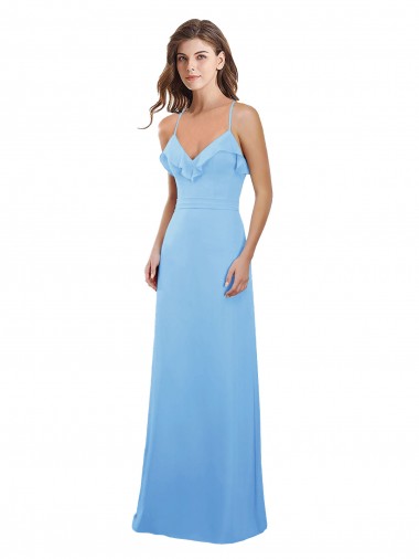 Periwinkle Trapèze Bretelles spaghetti Mousseline Longue Robes demoiselle d'honneur Pas Cher