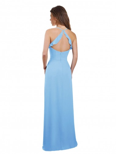 Periwinkle Trapèze Bretelles spaghetti Mousseline Longue Robes demoiselle d'honneur