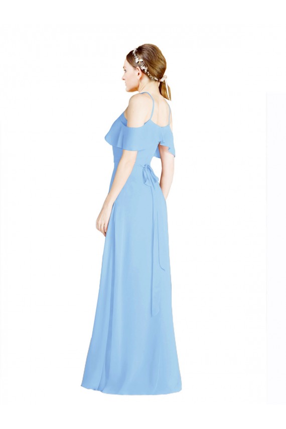 Periwinkle Trapèze Licou Mousseline Longue Robes demoiselle d'honneur Pas Cher