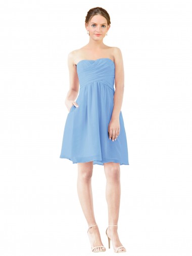 Periwinkle Trapèze Sans bretelle Mousseline Courte Robes demoiselle d'honneur / Robes de cocktail Pas Cher