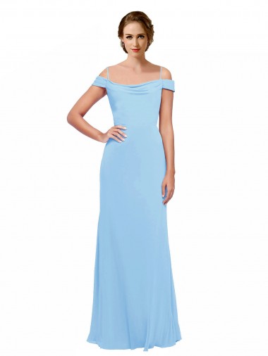 Periwinkle Trapèze Épaule Dénudée Bretelles spaghetti Mousseline Longue Robes demoiselle d'honneur Pas Cher
