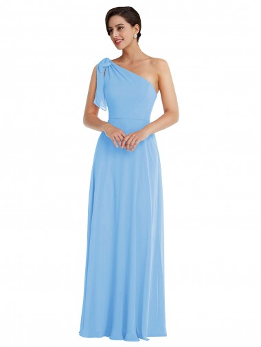 Periwinkle Trompette Mousseline Longue Robes demoiselle d'honneur Pas Cher