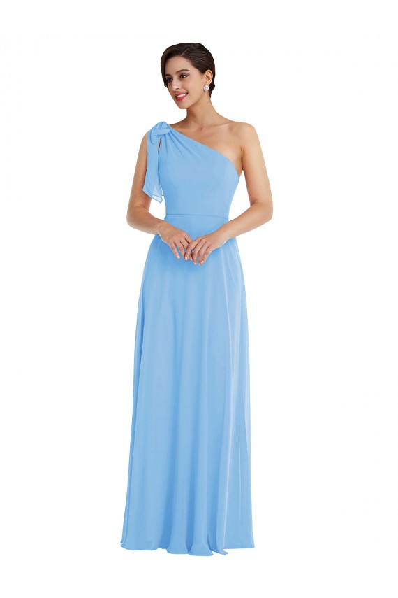 Periwinkle Trompette Mousseline Longue Robes demoiselle d'honneur Pas Cher