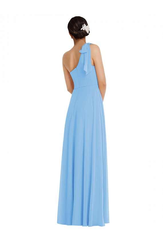 Periwinkle Trompette Mousseline Longue Robes demoiselle d'honneur Pas Cher