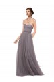 Pewter Trapèze Bretelles spaghetti Tulle Longue Robes demoiselle d'honneur Pas Cher