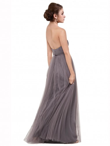Pewter Trapèze Bretelles spaghetti Tulle Longue Robes demoiselle d'honneur