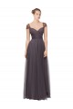Pewter Trapèze Tulle Longue Robes demoiselle d'honneur Pas Cher
