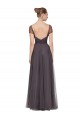 Pewter Trapèze Tulle Longue Robes demoiselle d'honneur Pas Cher