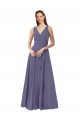 Pierre d'argent Trapèze Col V Mousseline Longue Robes demoiselle d'honneur Pas Cher