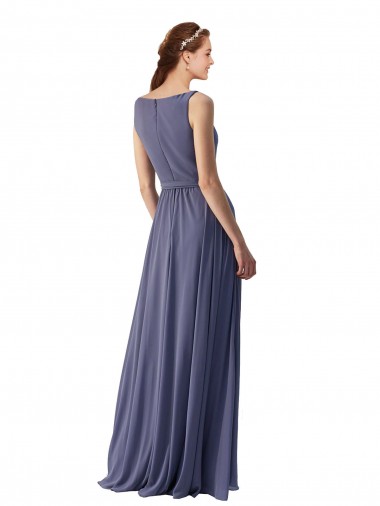 Pierre d'argent Trapèze Col V Mousseline Longue Robes demoiselle d'honneur