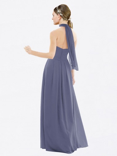 Pierre d'argent Trapèze Licou Mousseline Longue Robes demoiselle d'honneur