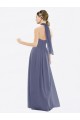 Pierre d'argent Trapèze Licou Mousseline Longue Robes demoiselle d'honneur Pas Cher