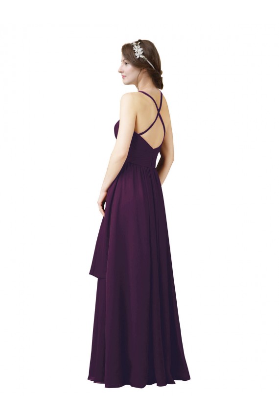 Pourpre Fourreau Mousseline Longue Robes demoiselle d'honneur Pas Cher
