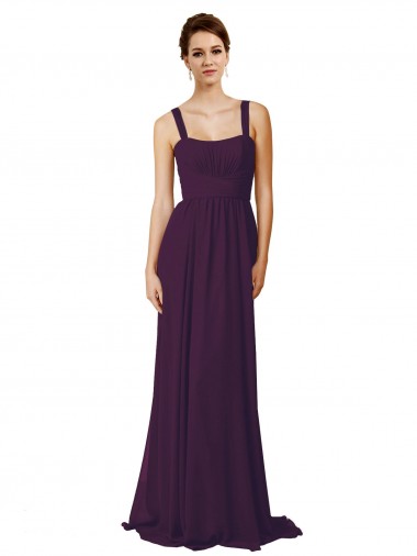 Pourpre Trapèze Bretelles spaghetti Balayage train Mousseline Longue Robes demoiselle d'honneur Pas Cher