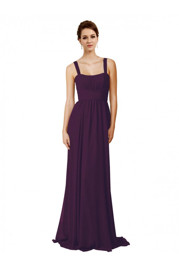 Pourpre Trapèze Bretelles spaghetti Balayage train Mousseline Longue Robes demoiselle d'honneur Pas Cher