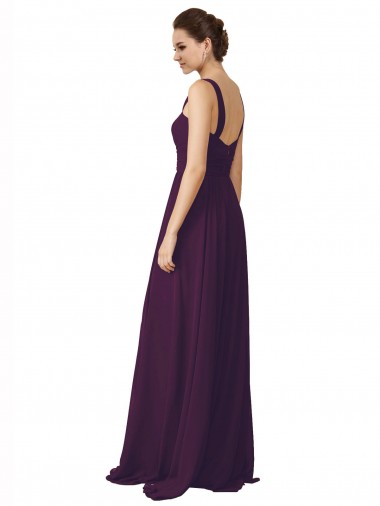 Pourpre Trapèze Bretelles spaghetti Balayage train Mousseline Longue Robes demoiselle d'honneur