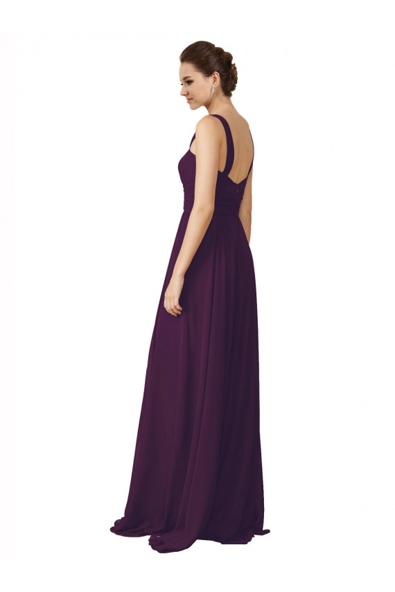 Pourpre Trapèze Bretelles spaghetti Balayage train Mousseline Longue Robes demoiselle d'honneur Pas Cher