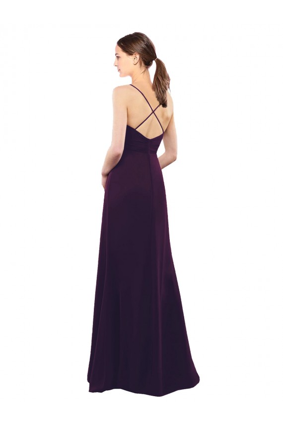 Pourpre Trapèze Bretelles spaghetti Mousseline Longue Robes demoiselle d'honneur Pas Cher
