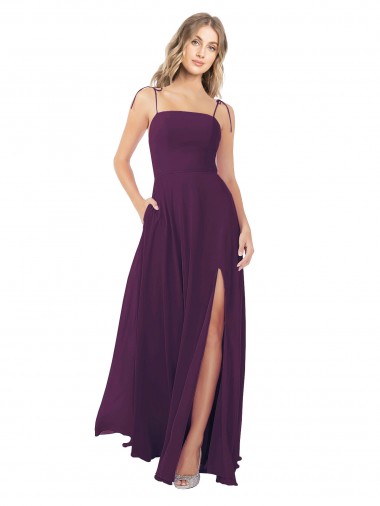 Pourpre Trapèze Bretelles spaghetti Sans bretelle Mousseline Longue Robes demoiselle d'honneur Pas Cher