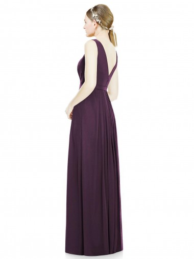 Pourpre Trapèze Col V Mousseline Longue Robes demoiselle d'honneur