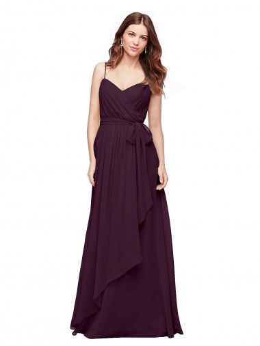Pourpre Trapèze Col V Mousseline Longue Robes demoiselle d'honneur Pas Cher