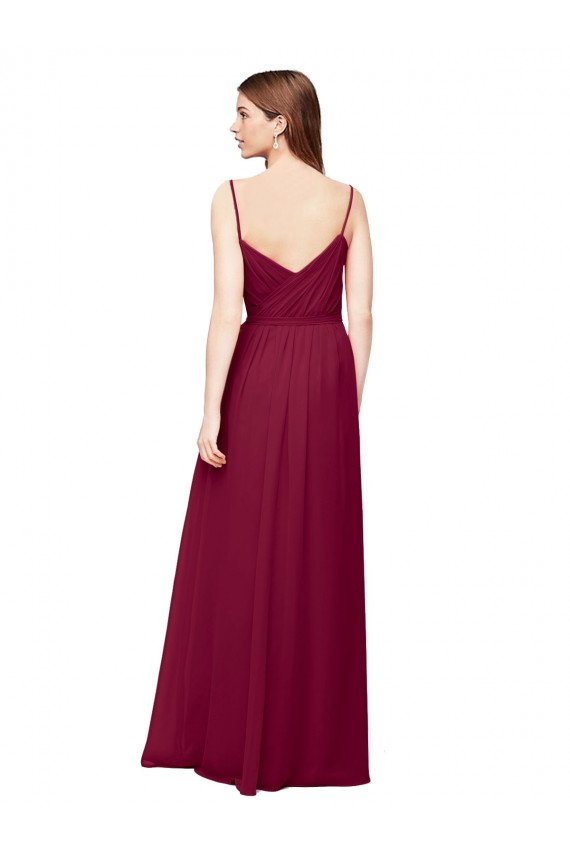 Pourpre Trapèze Col V Mousseline Longue Robes demoiselle d'honneur Pas Cher