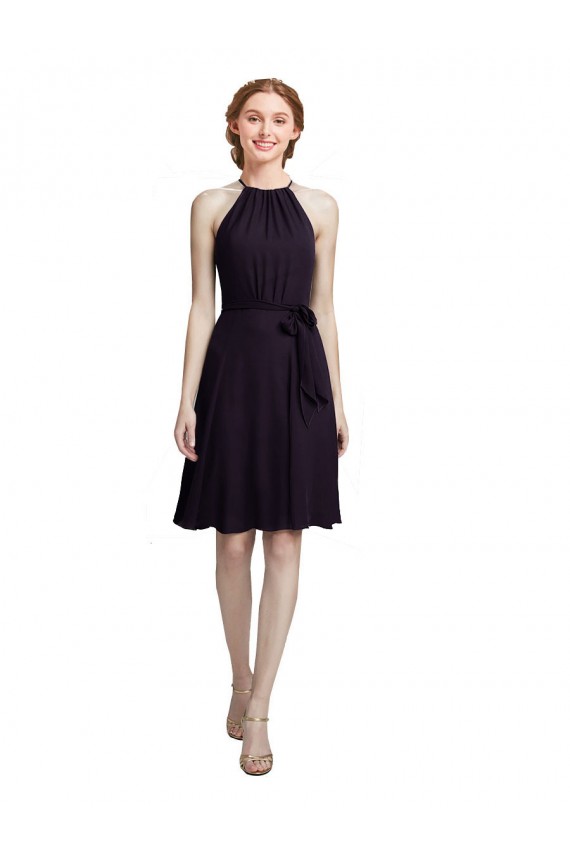 Pourpre Trapèze Licou Col Haut Mousseline Courte Robes demoiselle d'honneur / Robes de cocktail Pas Cher