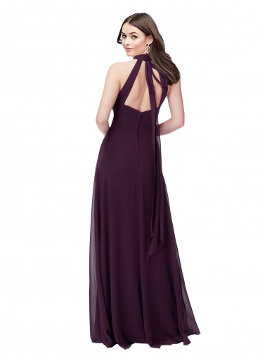 Pourpre Trapèze Licou Col Haut Mousseline Longue Robes demoiselle d'honneur