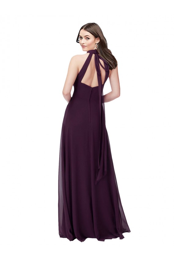 Pourpre Trapèze Licou Col Haut Mousseline Longue Robes demoiselle d'honneur Pas Cher