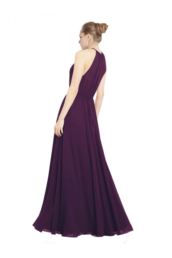 Pourpre Trapèze Licou Mousseline Longue Robes demoiselle d'honneur Pas Cher