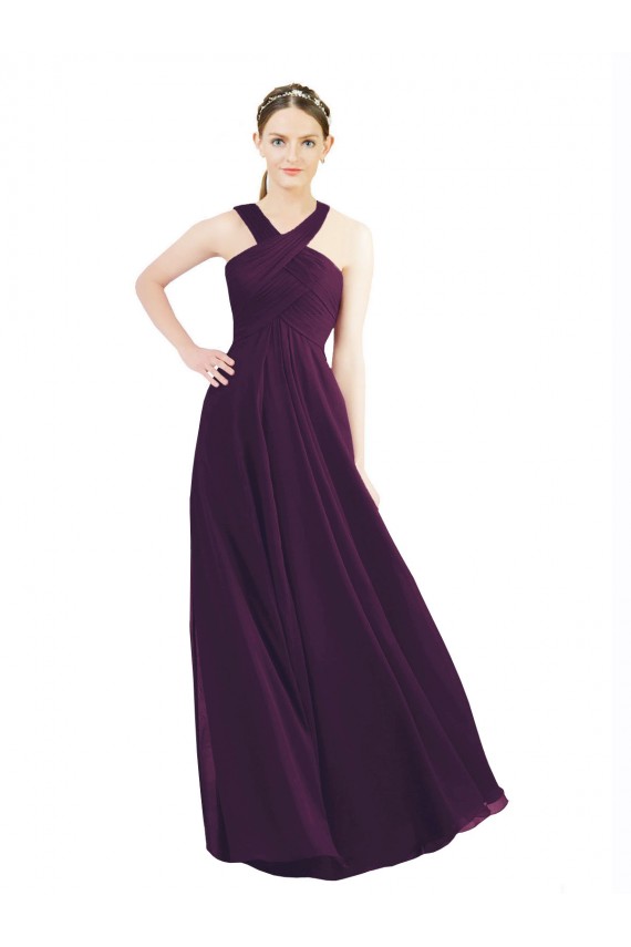 Pourpre Trapèze Licou Mousseline Longue Robes demoiselle d'honneur Pas Cher