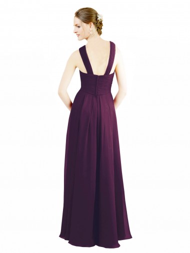 Pourpre Trapèze Licou Mousseline Longue Robes demoiselle d'honneur