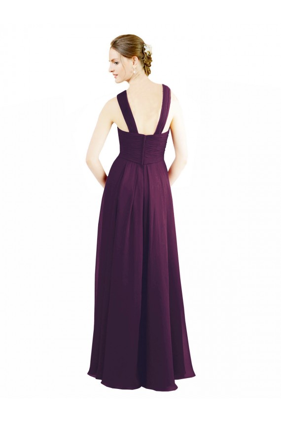 Pourpre Trapèze Licou Mousseline Longue Robes demoiselle d'honneur Pas Cher