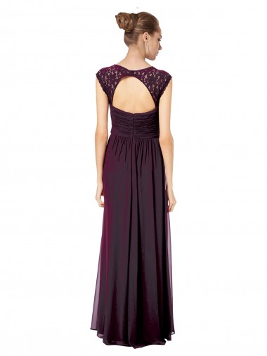 Pourpre Trapèze Mousseline Dentelle Longue Robes demoiselle d'honneur