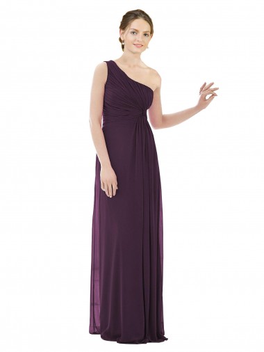Pourpre Trapèze Mousseline Longue Robes demoiselle d'honneur Pas Cher