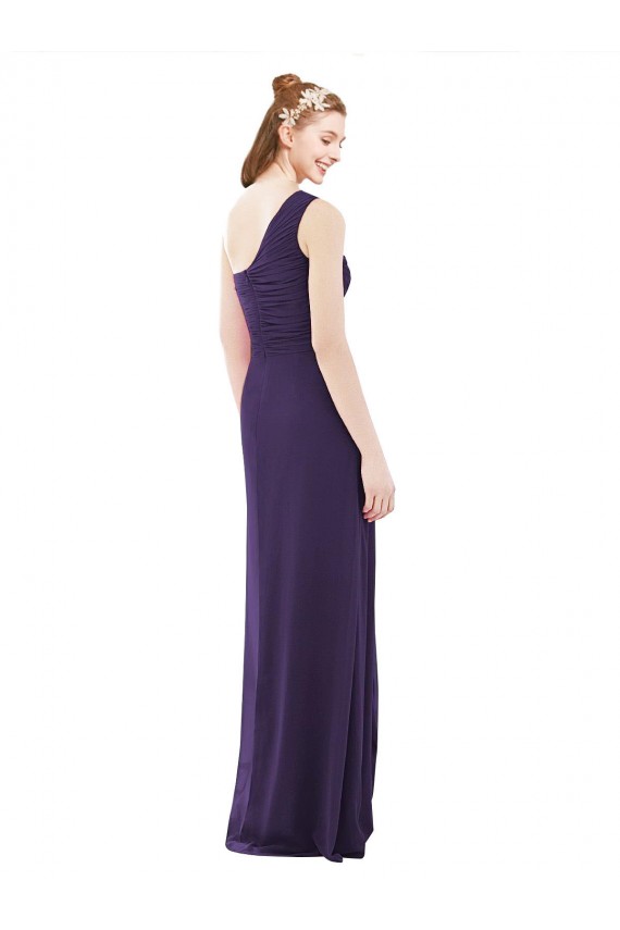 Pourpre Trapèze Mousseline Longue Robes demoiselle d'honneur Pas Cher
