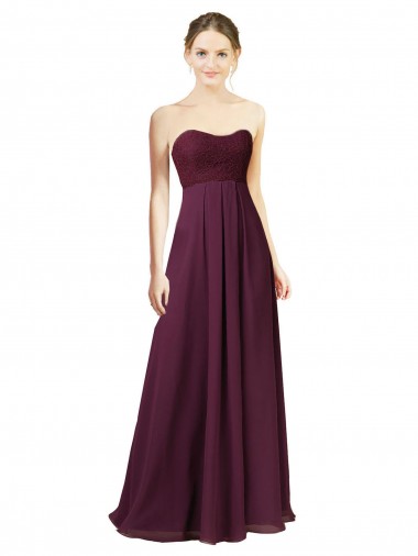 Pourpre Trapèze Mousseline Longue Robes demoiselle d'honneur Pas Cher