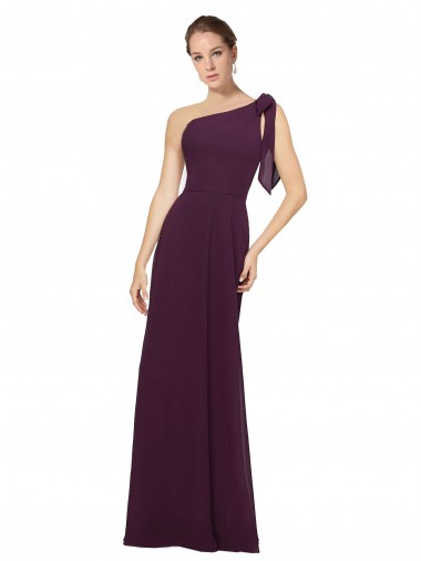 Pourpre Trapèze Mousseline Longue Robes demoiselle d'honneur Pas Cher