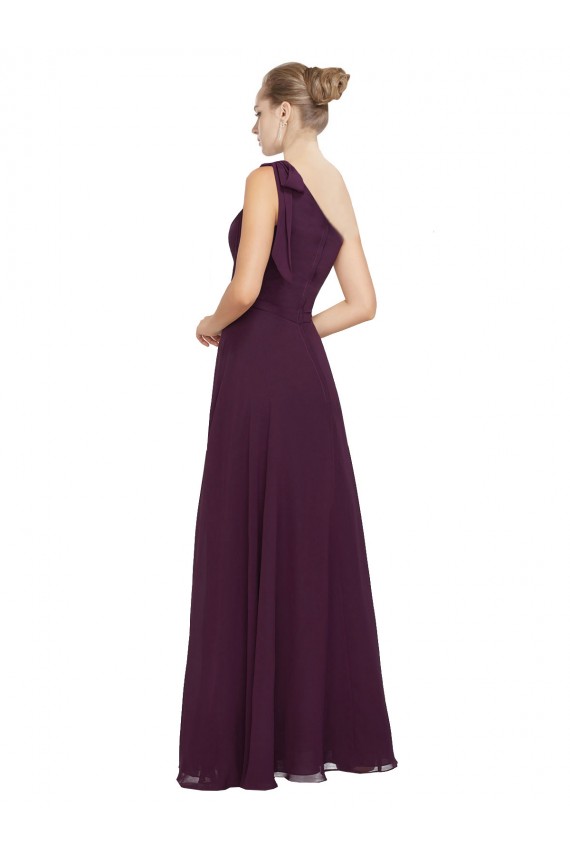 Pourpre Trapèze Mousseline Longue Robes demoiselle d'honneur Pas Cher