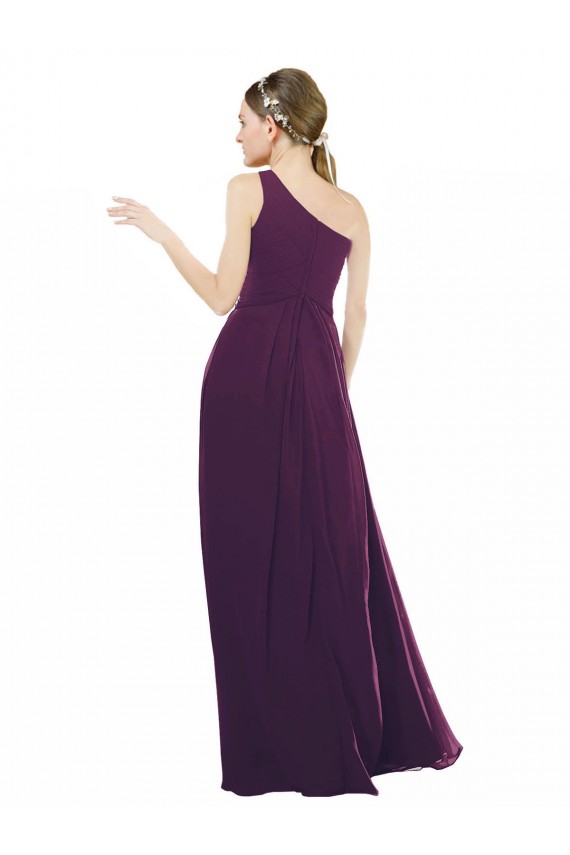 Pourpre Trapèze Mousseline Longue Robes demoiselle d'honneur Pas Cher