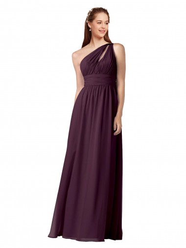 Pourpre Trapèze Mousseline Longue Robes demoiselle d'honneur Pas Cher