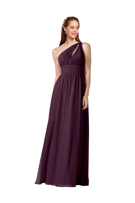 Pourpre Trapèze Mousseline Longue Robes demoiselle d'honneur Pas Cher