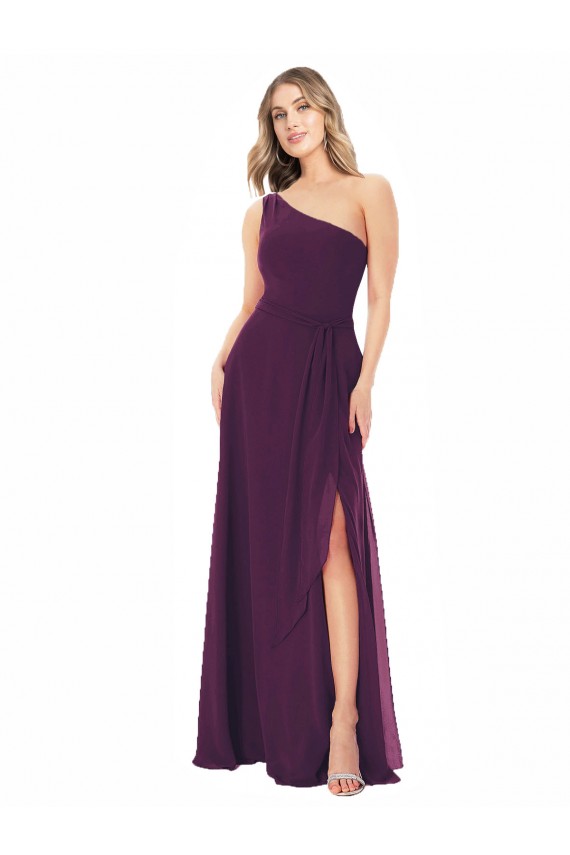 Pourpre Trapèze Mousseline Longue Robes demoiselle d'honneur Pas Cher