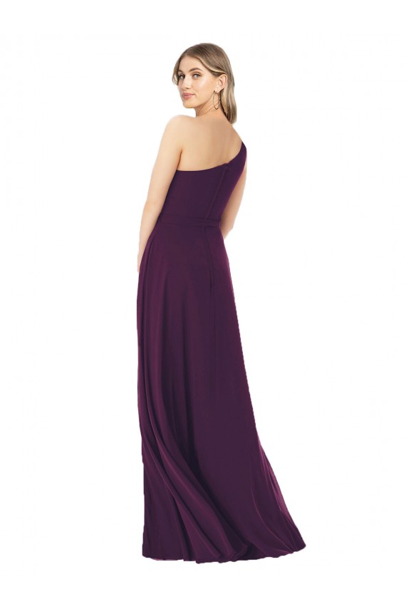 Pourpre Trapèze Mousseline Longue Robes demoiselle d'honneur Pas Cher